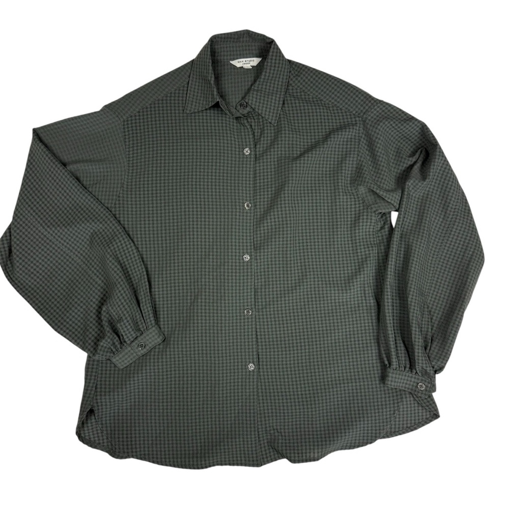 Max Studio Olive Checkered Button Down Shirt